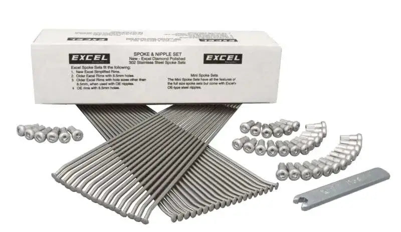 Excel Rear Spoke Nipple Set with Wrench for 8 Gauge Spokes Silver