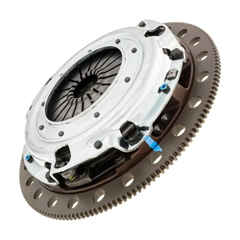 Automotive clutch assembly showing Exedy 1996-10 Mustang twin disc clutch disc clutch