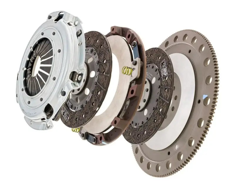 Exploded view of Exedy twin disc clutch assembly for 1996-10 Mustang 4.6L engine