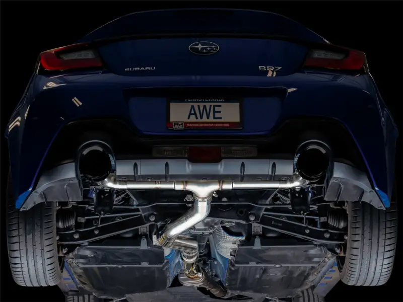Exhaust System Kit Stainless Steel; Without Muffler; Single With Dual Outlet; Rear Exit; 5 Inch Diamond Black Tips