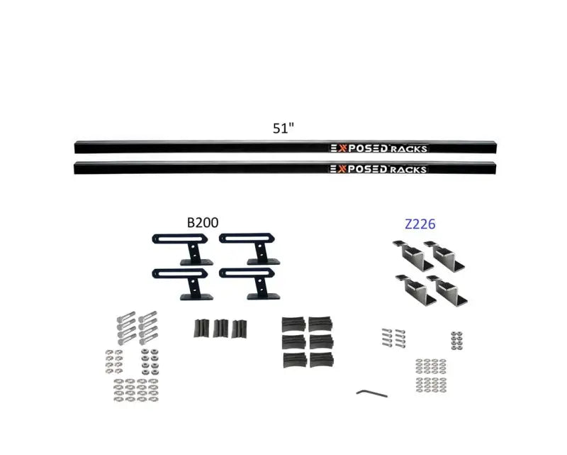 Black 51-inch exposed rack roof rack kit with b200 and z226 brackets