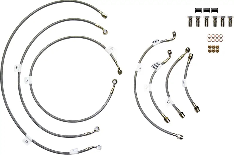 Complete FK003D779-5 stainless steel brake line set with hardware for front and rear
