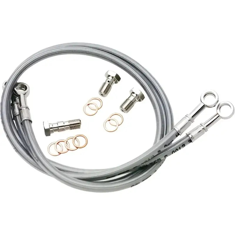 Silver braided stainless steel motorcycle brake lines with banjo fittings FK003D881-3 Galfer kit