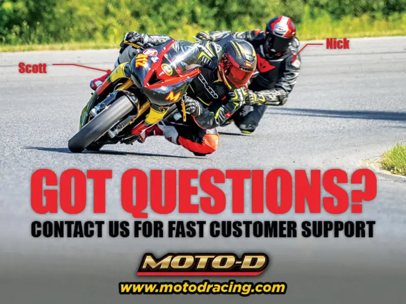 Motorcycle racers leaning into a turn with FK003D944-SB Galfer Stainless brake line kit