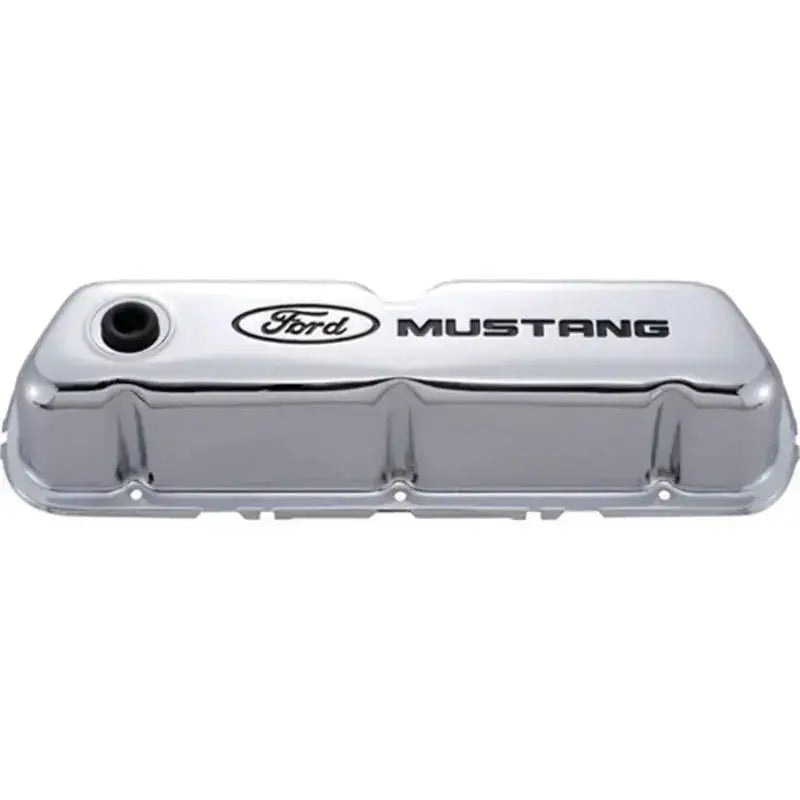 Ford Racing Mustang Logo Stamped Steel Chrome Valve Covers - Engine Components