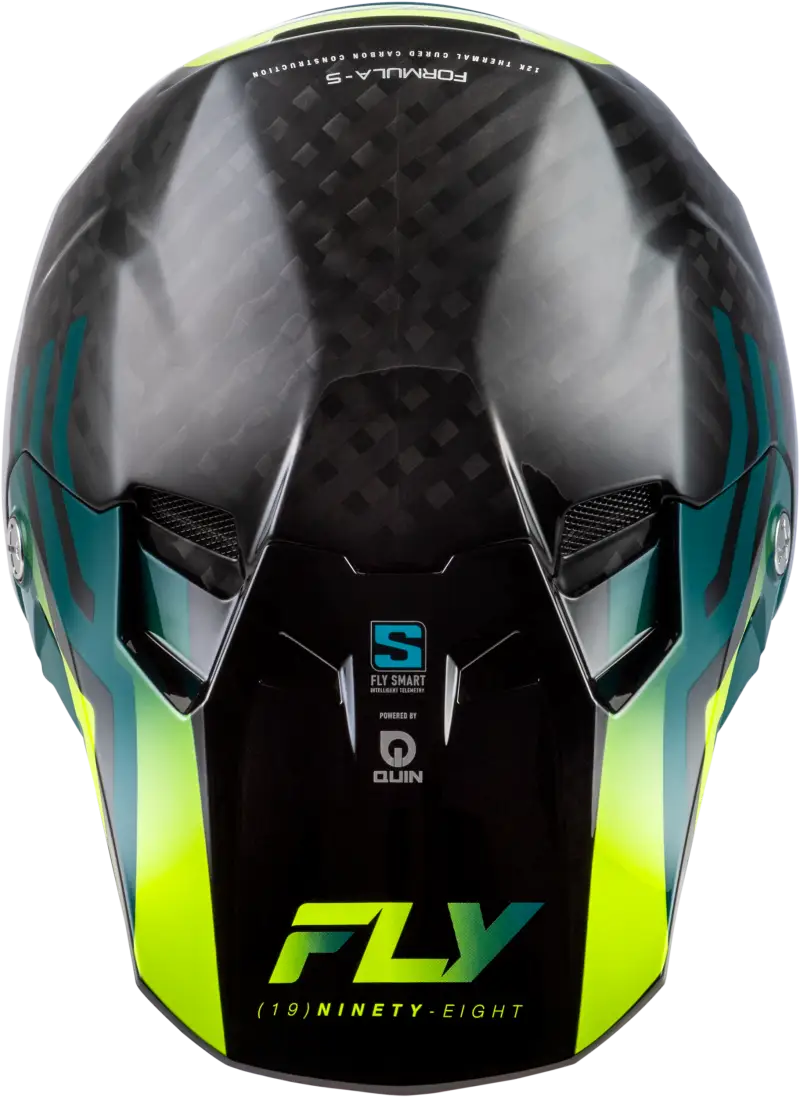 Formula S Carbon Byte Helmet Black Carbon/Teal/Lime Lg - FLY RACING