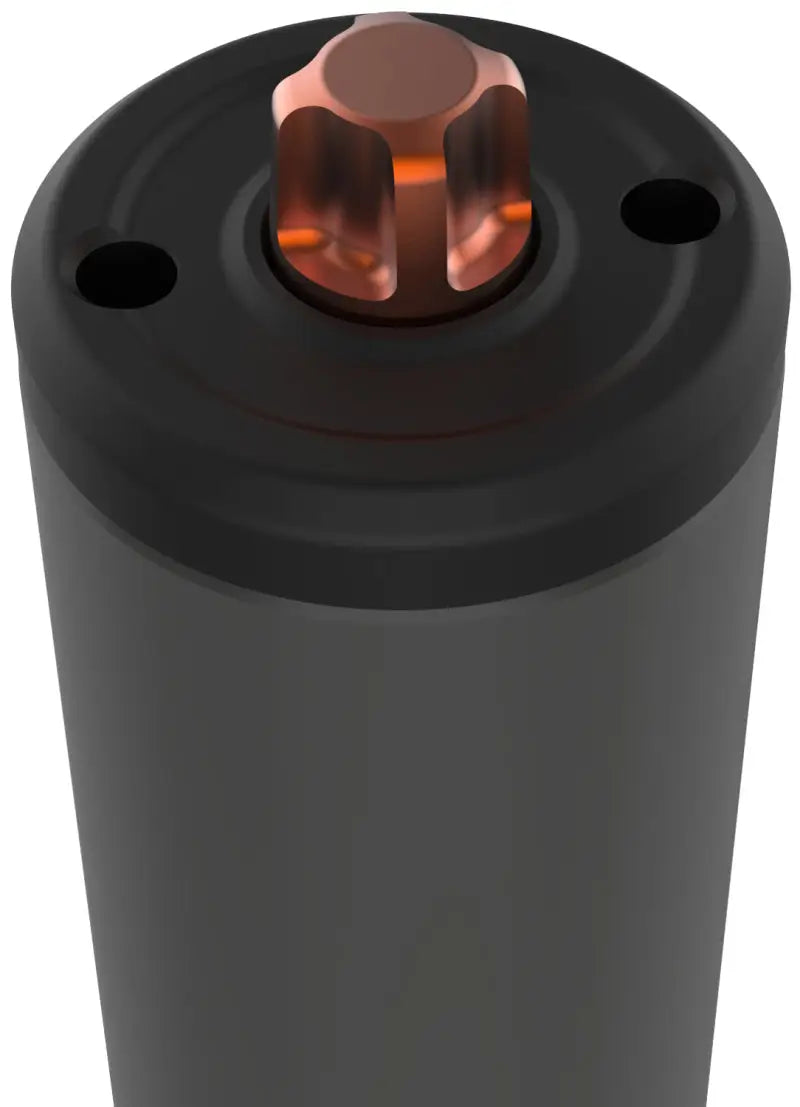 Gray cylindrical bump stop with copper-colored hex head for Fox Factory Race shock mounting