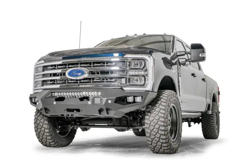 FS23-X5951-1 Fab Fours Matrix Front Bumper installed on a Ford truck, showcasing enhanced aesthetic appeal and superior front-end protection.