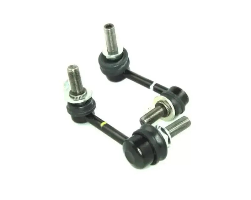 Two black sway bar links on FT30621 Fabtech Front Swaybar Drop Bracket for off-road upgrading