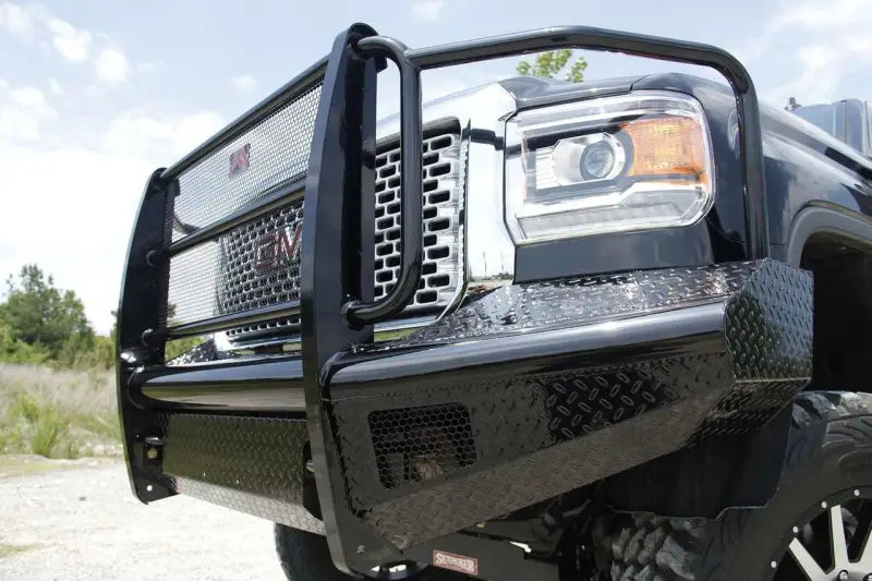 Black truck bumper with grille guard GM14-S3160-1 Fab Fours Ranch Bumper