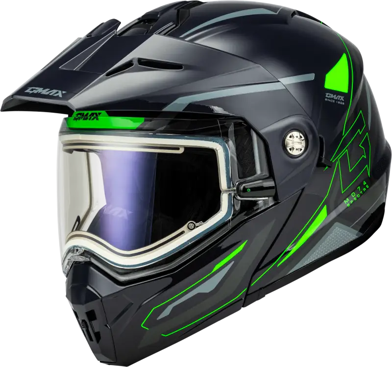 Md-74S Spectre Snow Helmet W/ Elec Shield Grey/Neon Green Sm