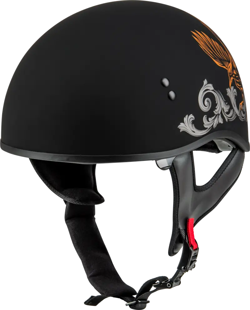 Black Corvus Helmet with eagle design, HH-65 Corvus Helmet matte black silver orange XL