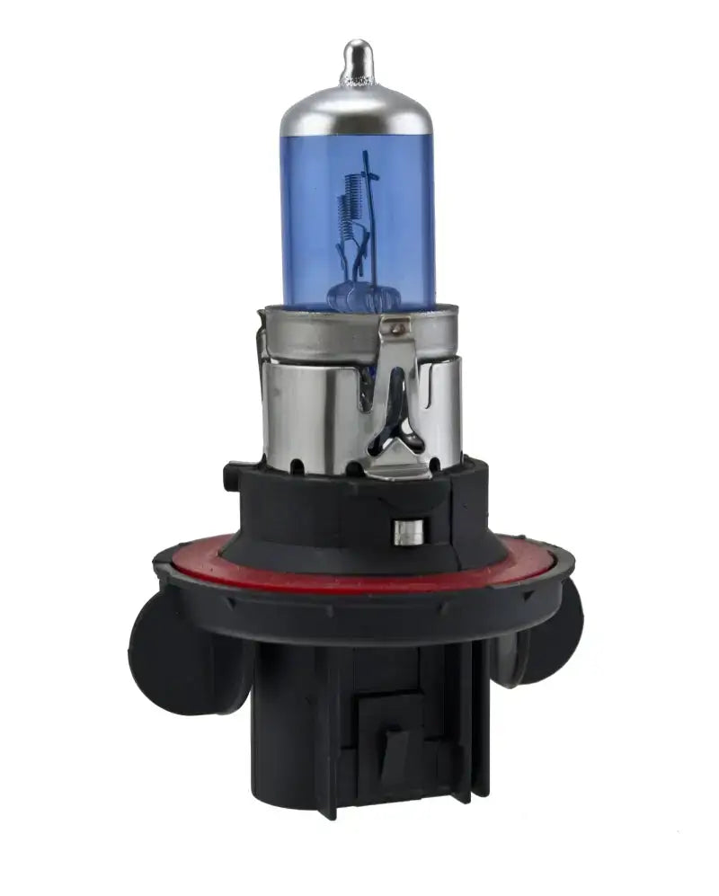Blue-tinted halogen headlight bulb for Hella Optilux H13 with xenon white bulbs