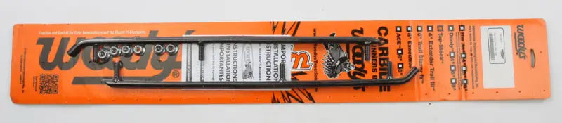 Black metal hard weld runners with mounting hardware for Yam snowmobiles on orange card