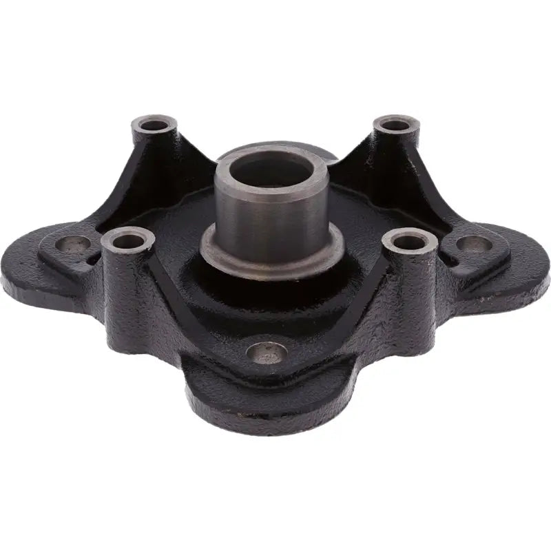 Black metal machinery part with multiple mounting holes.