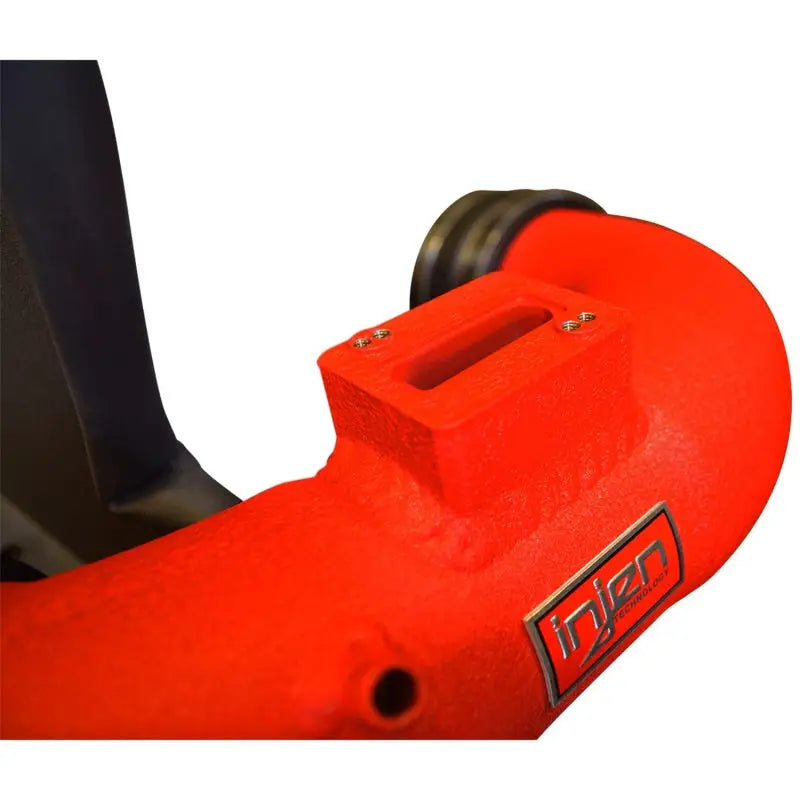Injen 16-18 BMW 330i B48 2.0L Wrinkle Red Cold Air Intake with Injen logo.