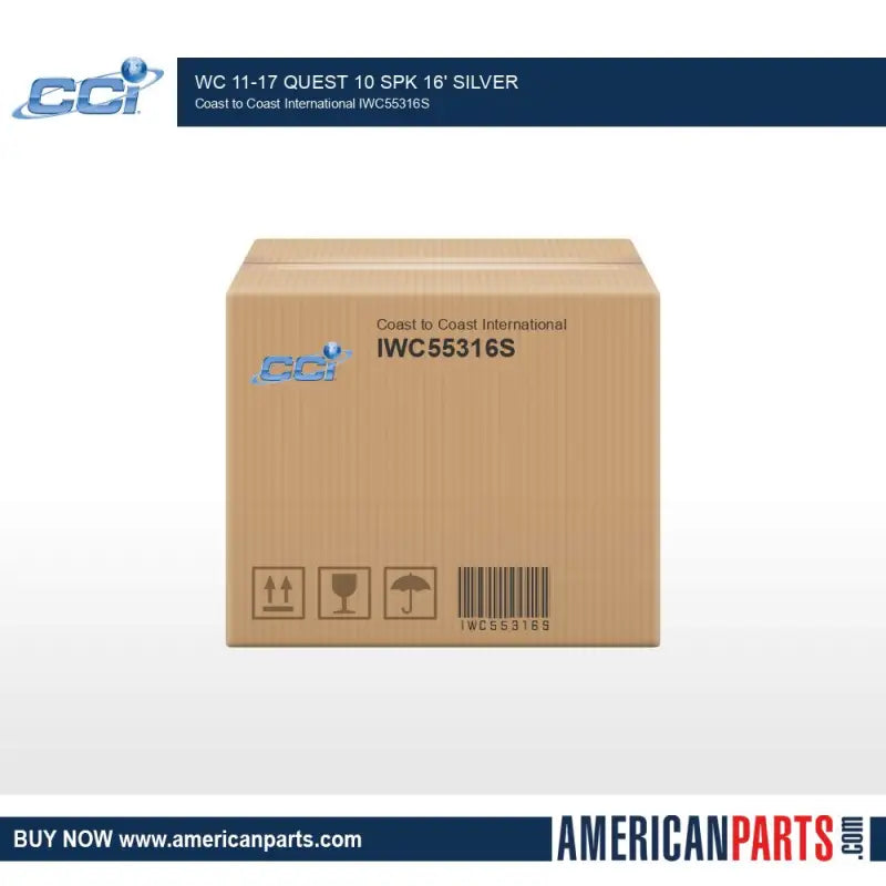 Cardboard box packaging for IWC55316S Coast2Coast Wc 11-17 Quest 10 Spk 16' Silver wheels by Coast to Coast International.