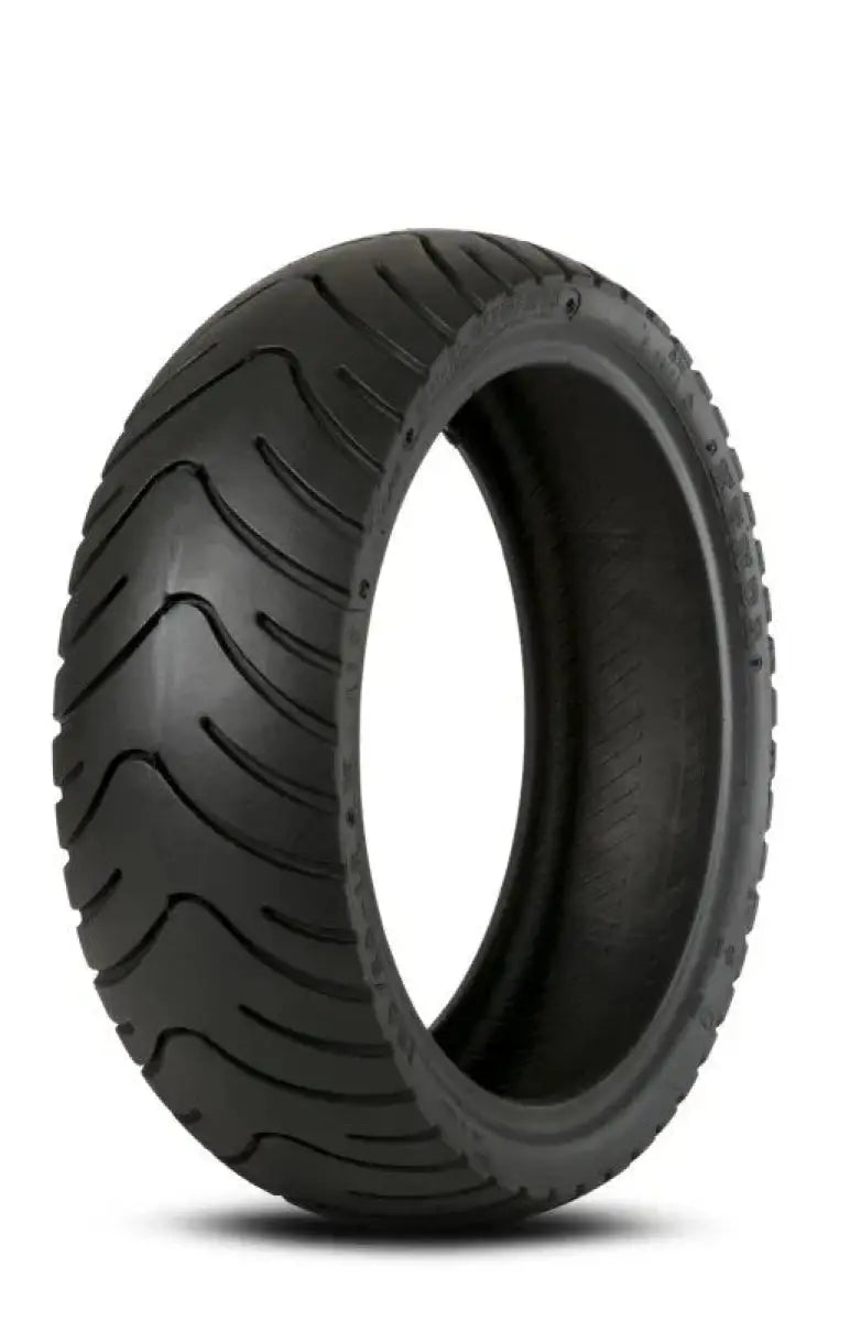 Black Kenda K414 motorcycle tire with deep tread for front or rear use