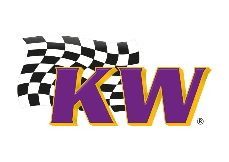 Purple and gold KW logo with checkered flag for Porsche Macan excluding Turbo ride height upgrade