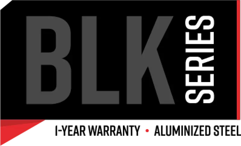 BLK SERIES text on MBRP black coated exhaust for Ford Mustang with quad 4in dual tips