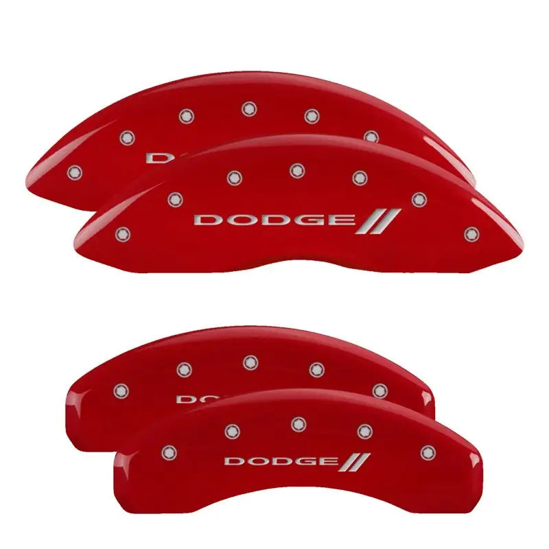 MGP 4 Caliper Covers Engraved Front & Rear 11-18 Dodge Durango Red Finish Silver II Logo - Truck Automotive