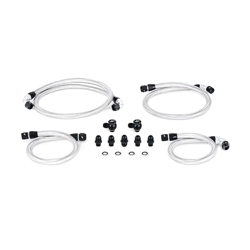 Braided stainless steel fluid transfer hoses and fittings for Mazda RX8 primary oil line
