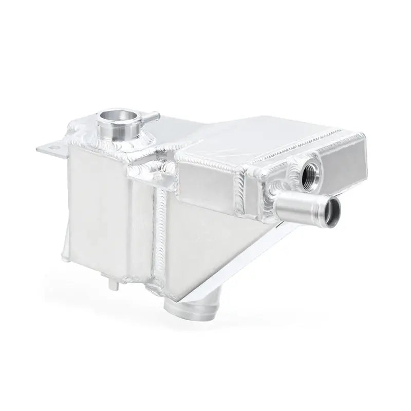 Silver aluminum coolant reservoir from Mishimoto 11-19 Ford 6.7L Powerstroke expansion tank kit