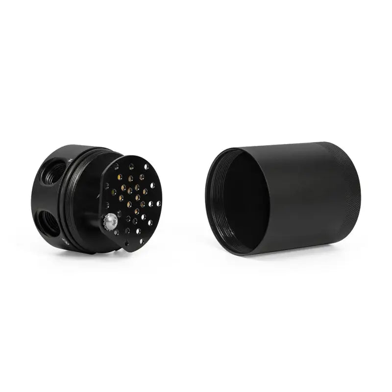 Black cylindirical oil catch can for Ford F-150 EcoBoost with Mishimoto kit