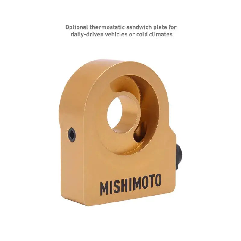 Gold-colored metal sandwich plate for Subaru BRZ and Toyota GR86 oil cooler kit