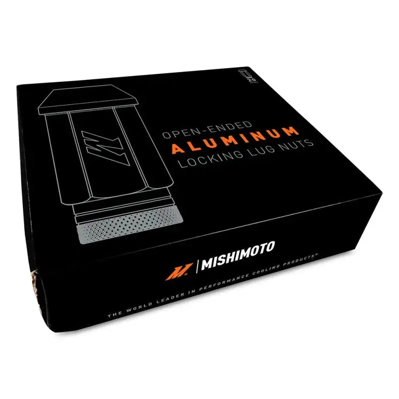 Mishimoto Aluminum Locking Lug Nuts M12x1.25 20pc Set Neo Chrome packaging box with company branding.