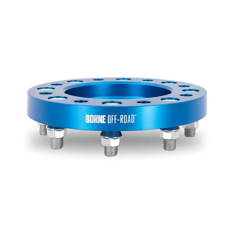 Blue Mishimoto Borne off-road wheel spacers with studs for maximum fit and style