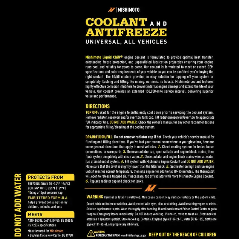 Mishimoto Liquid Chill EG Coolant Universal Yellow - Cooling