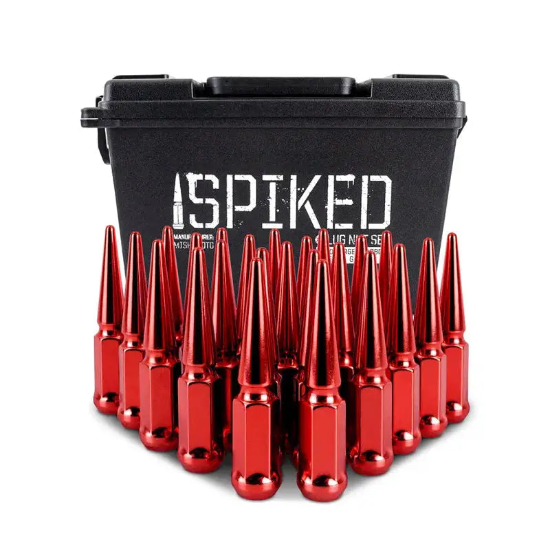 Mishimoto Steel Spiked Lug Nuts M12 x 1.5 24pc Set Red - Wheel and Tire Accessories