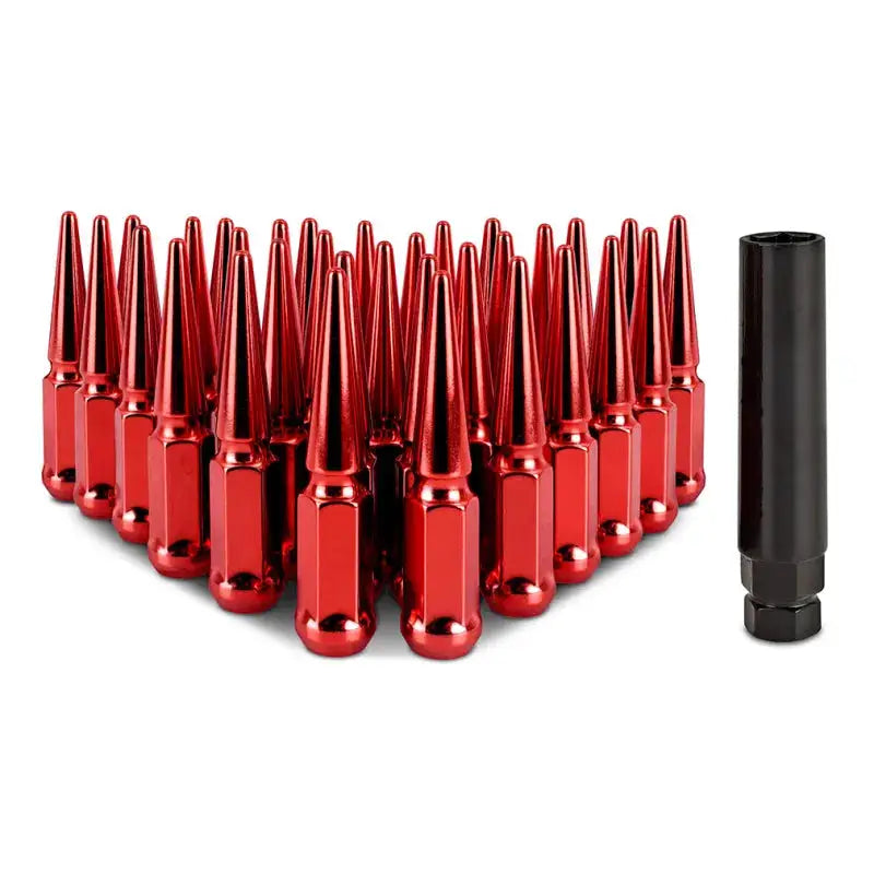 Mishimoto Steel Spiked Lug Nuts M14 x 1.5 32pc Set Red - Wheel and Tire Accessories