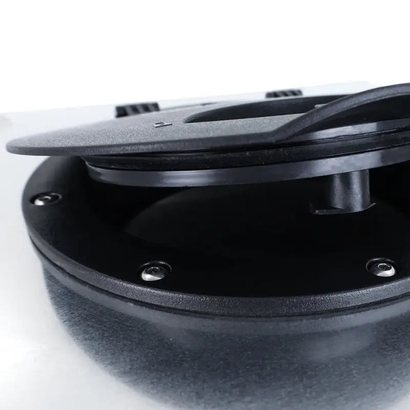 Black circular hatch with screws on Mishimoto Universal Ice Box Tank Reservoir 2.5 Gallon
