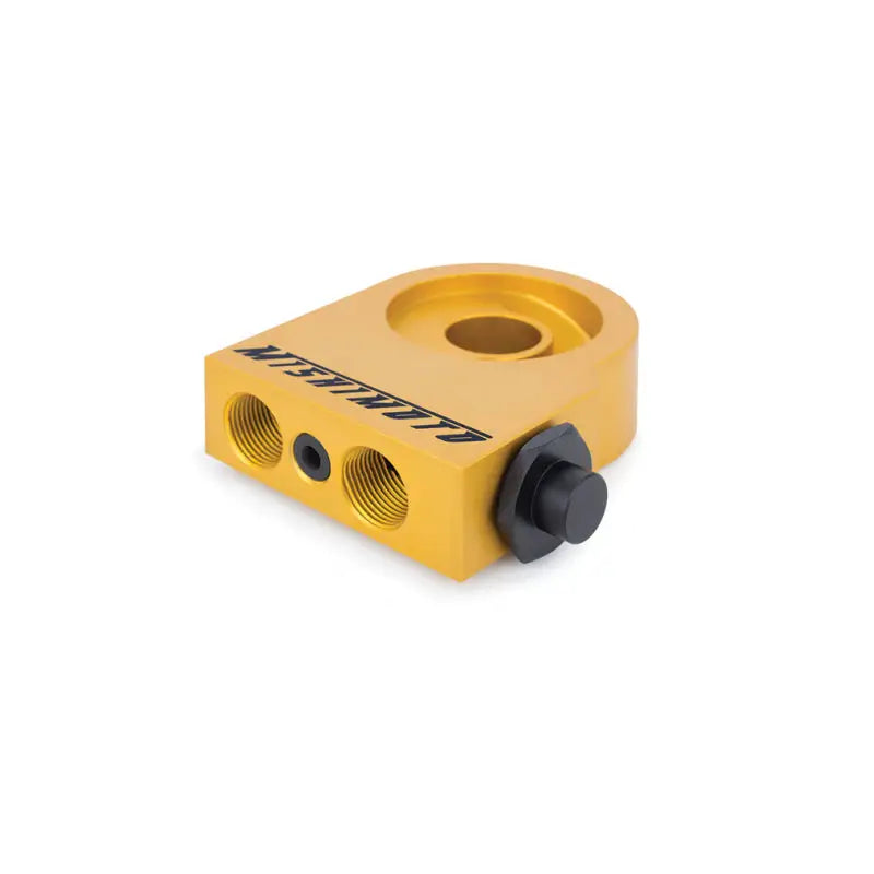 Gold-colored oil filter adapter for Mishimoto Universal Thermostatic Oil Cooler Kit