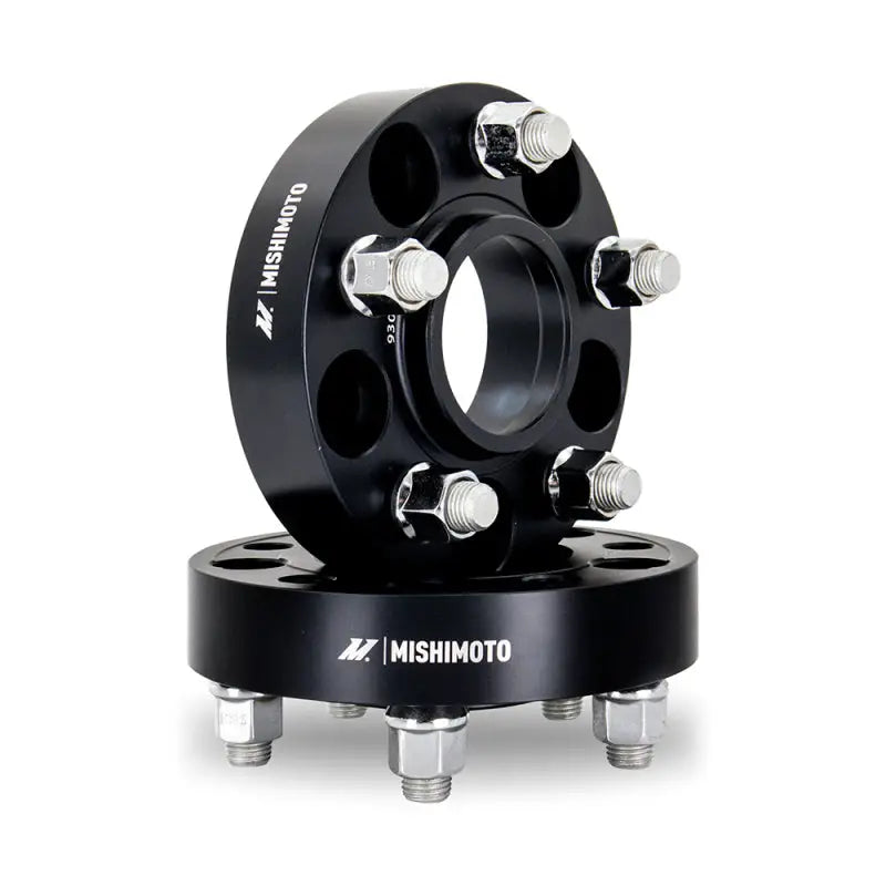 Black Mishimoto Wheel Spacers with studs for 5x100 wheels and M12 bolts