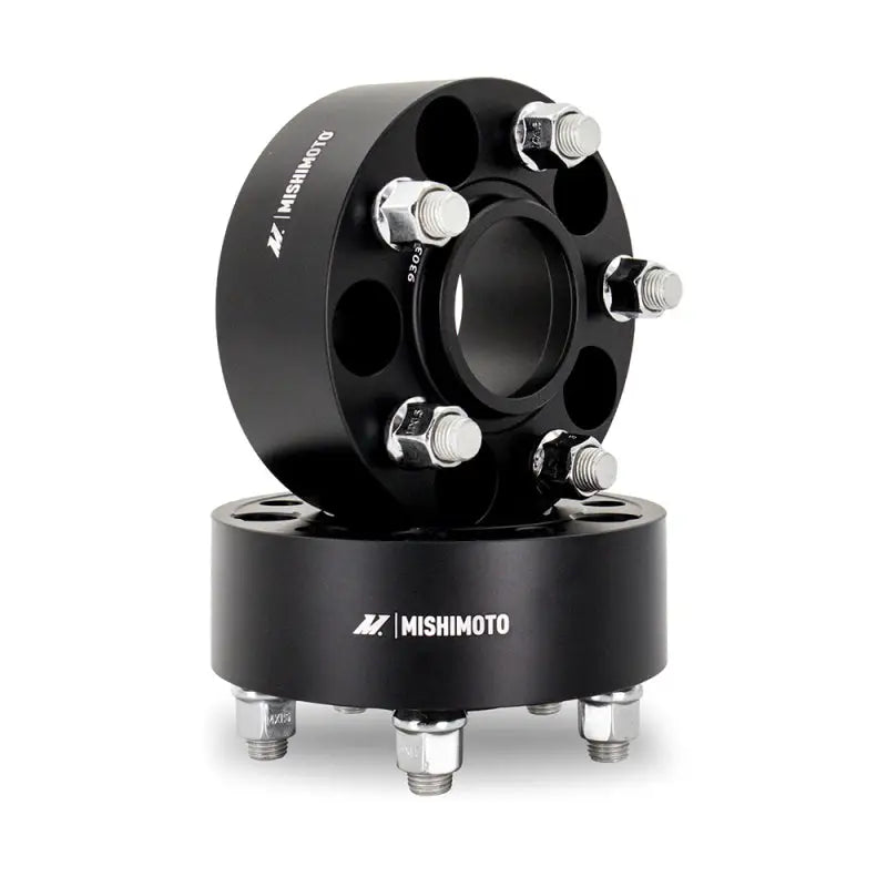 Black Mishimoto Wheel Spacers with Silver Studs for 5x100 M12 wheels