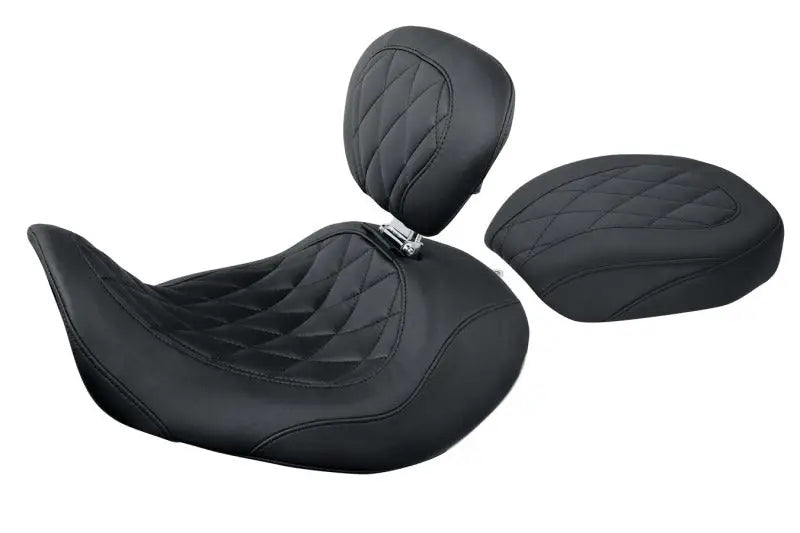 Mustang 06-17 Harley Dyna Wide Tripper Forward Passenger Seat Diamond Stitch - Black - 76705