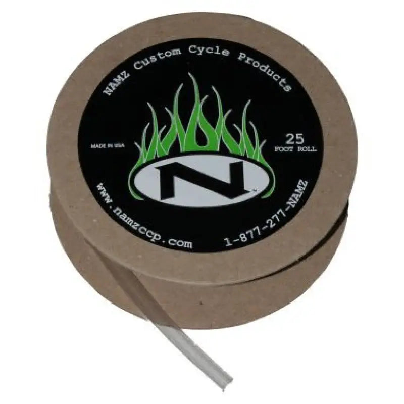 25-foot tan leather cord with green flame design by Namz Custom Cycle