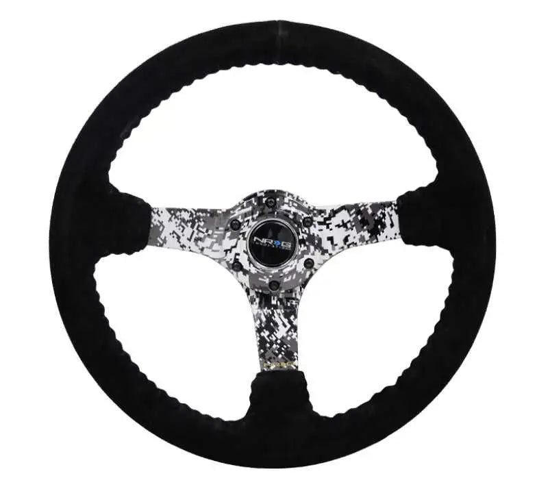 NRG NRG Reinforced Steering Wheel (350mm / 3in. Deep) Blk Suede w/Hydrodipped Digi-Camo Spokes