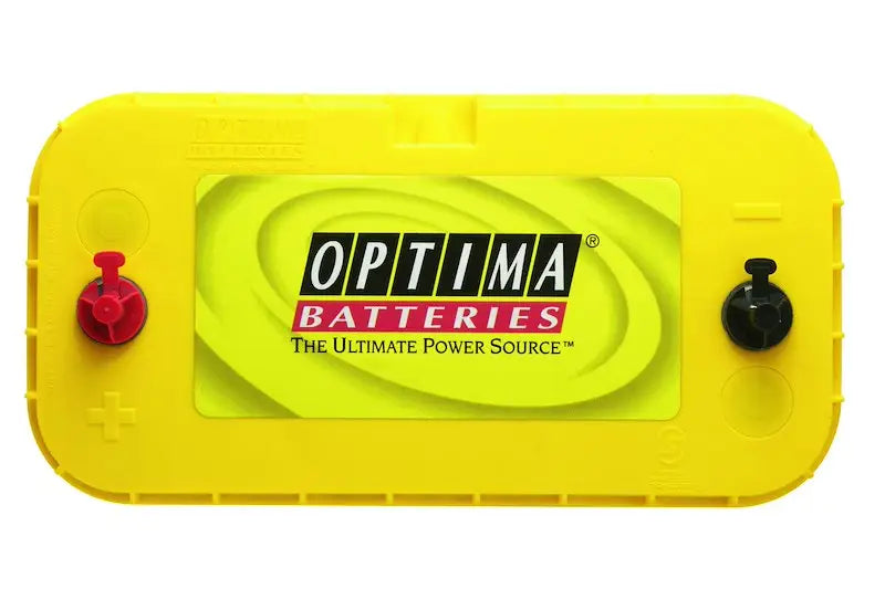 Bright yellow Optima D31T battery with red black terminals