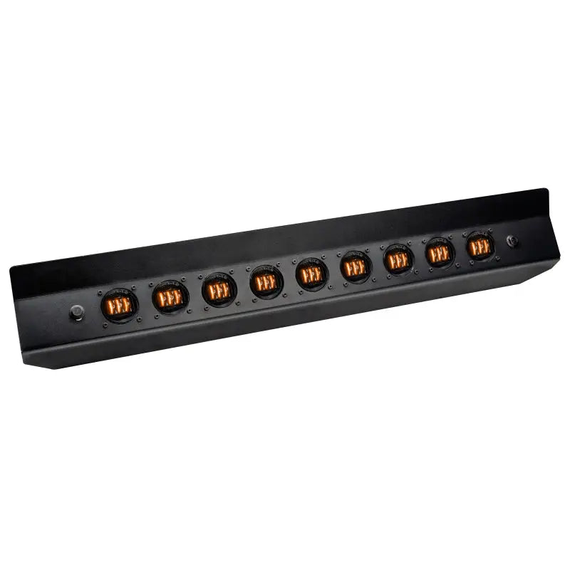 a close up of a black and orange light strip