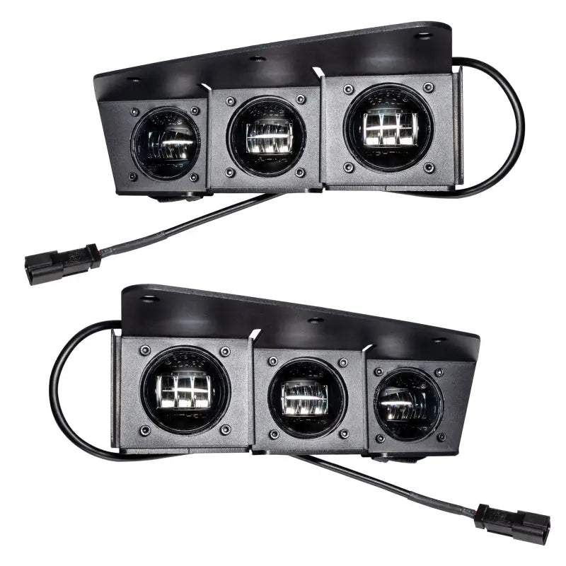 Black triple LED light bars in ORACLE Lighting Ford Bronco fog light kit for steel bumper