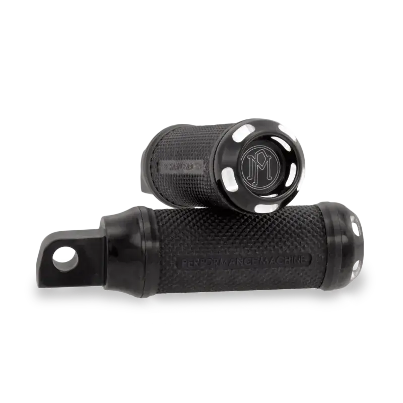 Black performance machine footpegs Apex contrast cut for motorcycle passengers