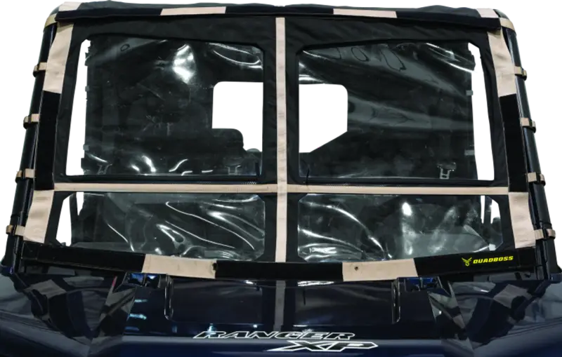 Clear vinyl UTV enclosure for Polaris Ranger with windbreak folding windshield setup