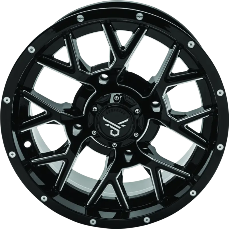 QuadBoss Barbwire 15x7 black matte wheel with silver accents