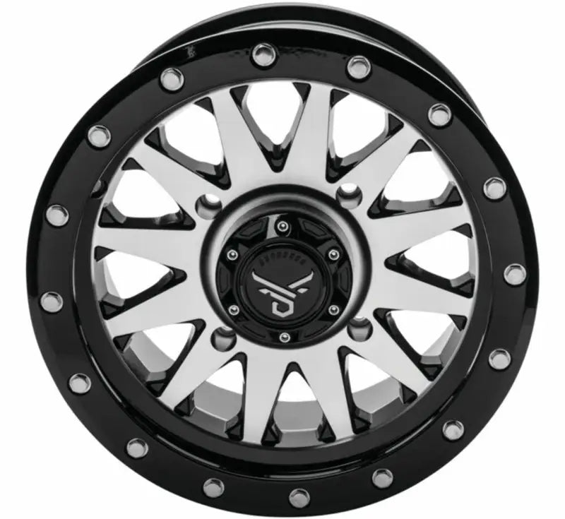 Black polished chrome QuadBoss Wagon 20X7 wheel rim with exposed lug nuts