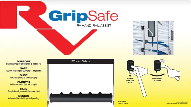 R227 Rv Designer Gripsafe Handrail Assist 27’ Black - Entry Step Hand Rail