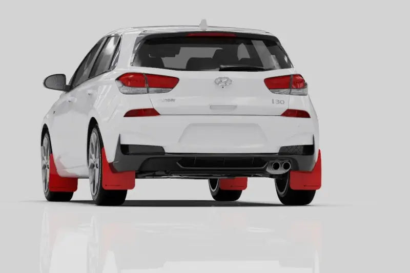 White Hyundai Elantra N Line with Rally Armor red mud flaps for perfect style and protection